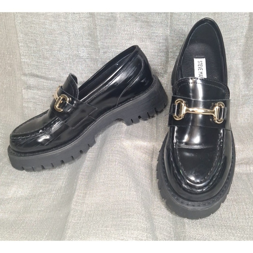 6‎ M Platform Loafers Heeled Lug Sole Preppy Y2K Black Steve Madden Shoes Buckle